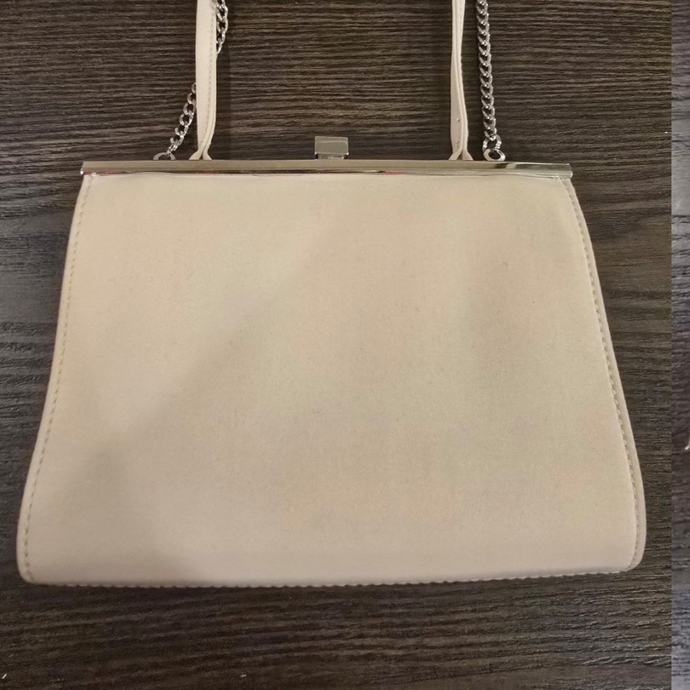 LIZ CLAIBORNE Small Beige Shoulder/Cross Bag, Chain & Cloth Straps, Logo Clasp